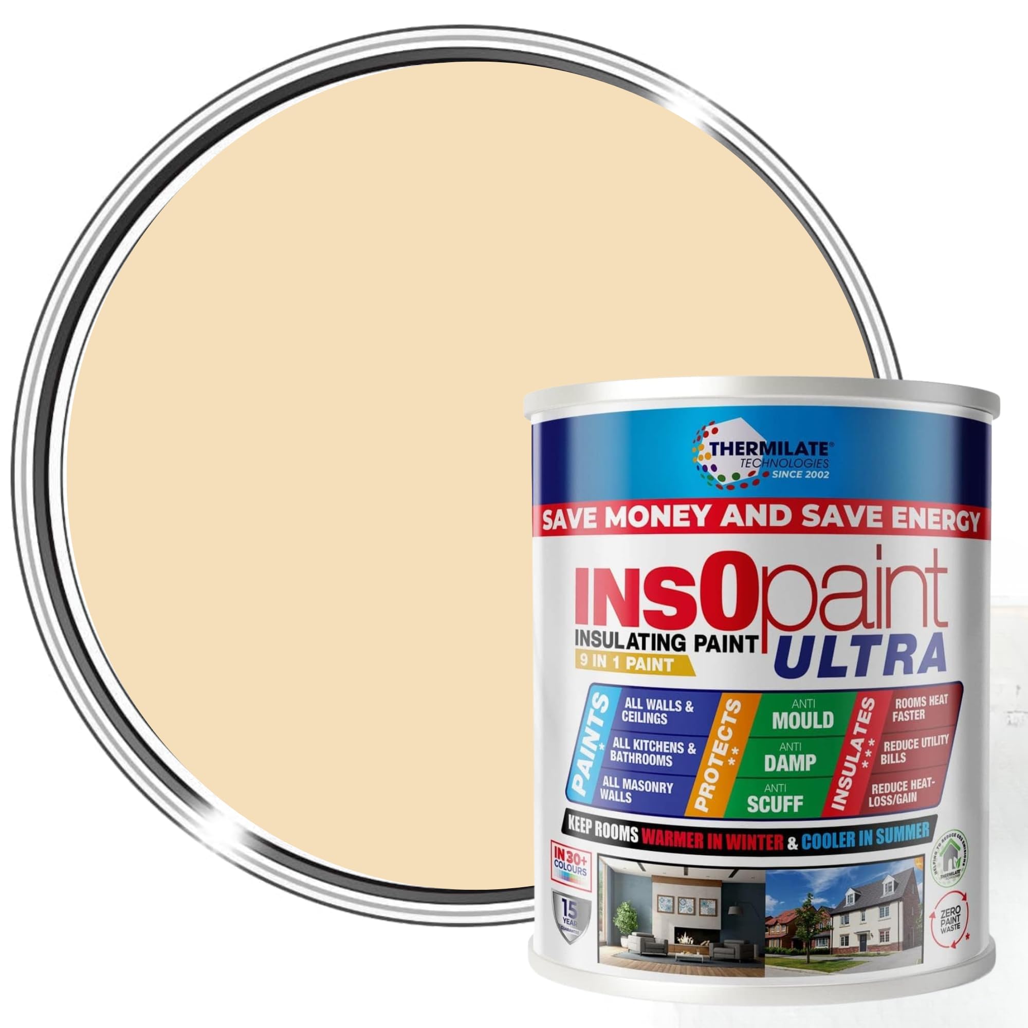 Thermilate InsOpaint ULTRA INSULATION PAINT Advance Energy Saving Paint Keep Room Warm | 1L | Tough Acrylic Emulsion Wall Ceiling Paint (Matchstick)