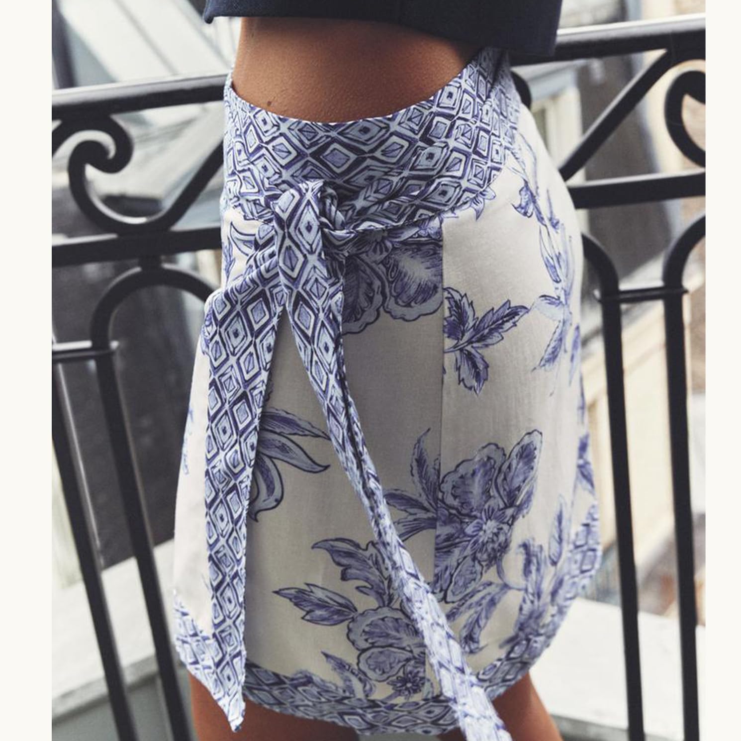 Womens Floral Wrap Short Skirt Summer Beach Mini Skirt Casual Knot Side High Waist A Line Vacation Outfits Skorts - Image 5