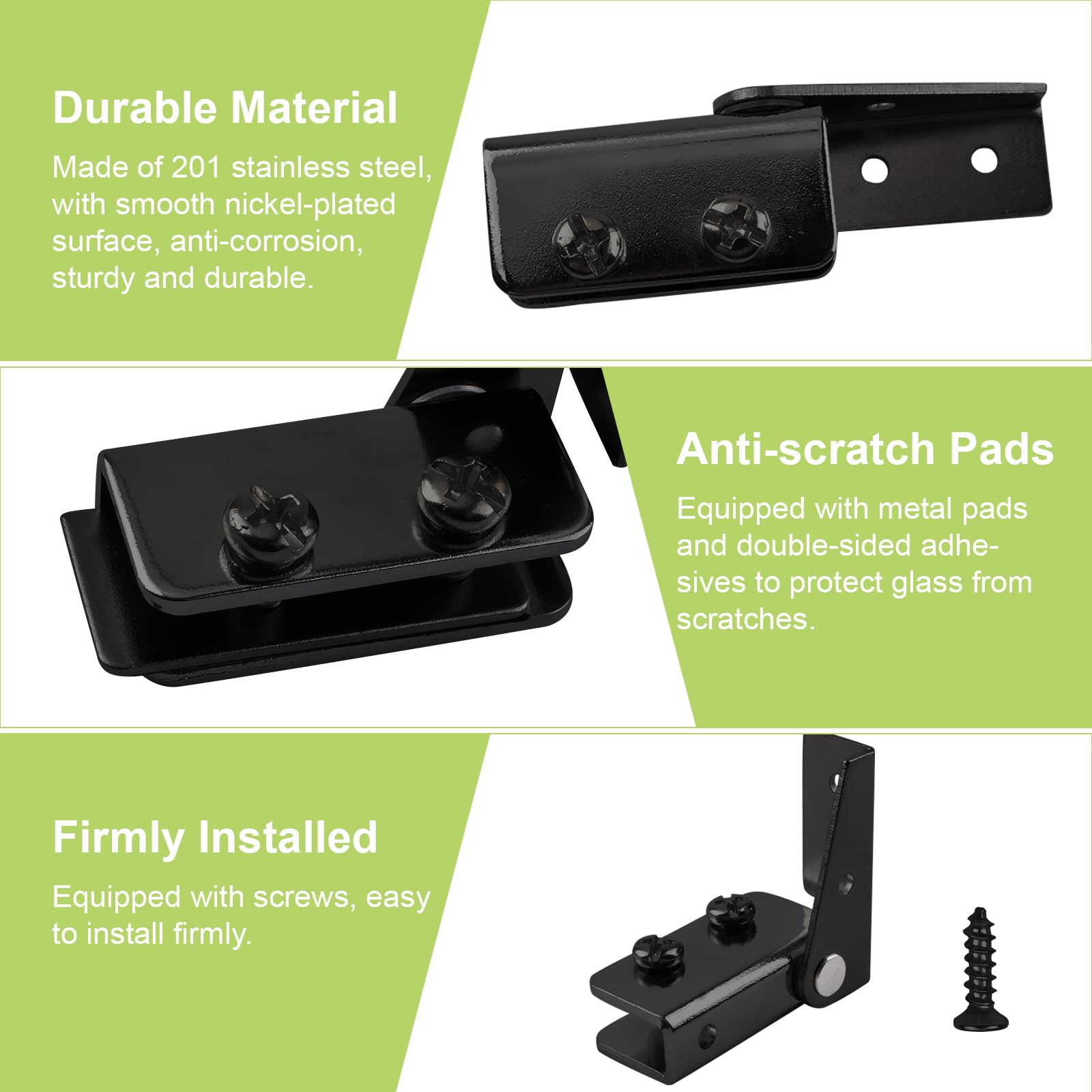 UFURMATE Glass Door Hinge, 4Pcs Side Mounted Frameless Pivot Hinges Clamp, Adjustable Cabinet Clip Replacement Kit - Image 4