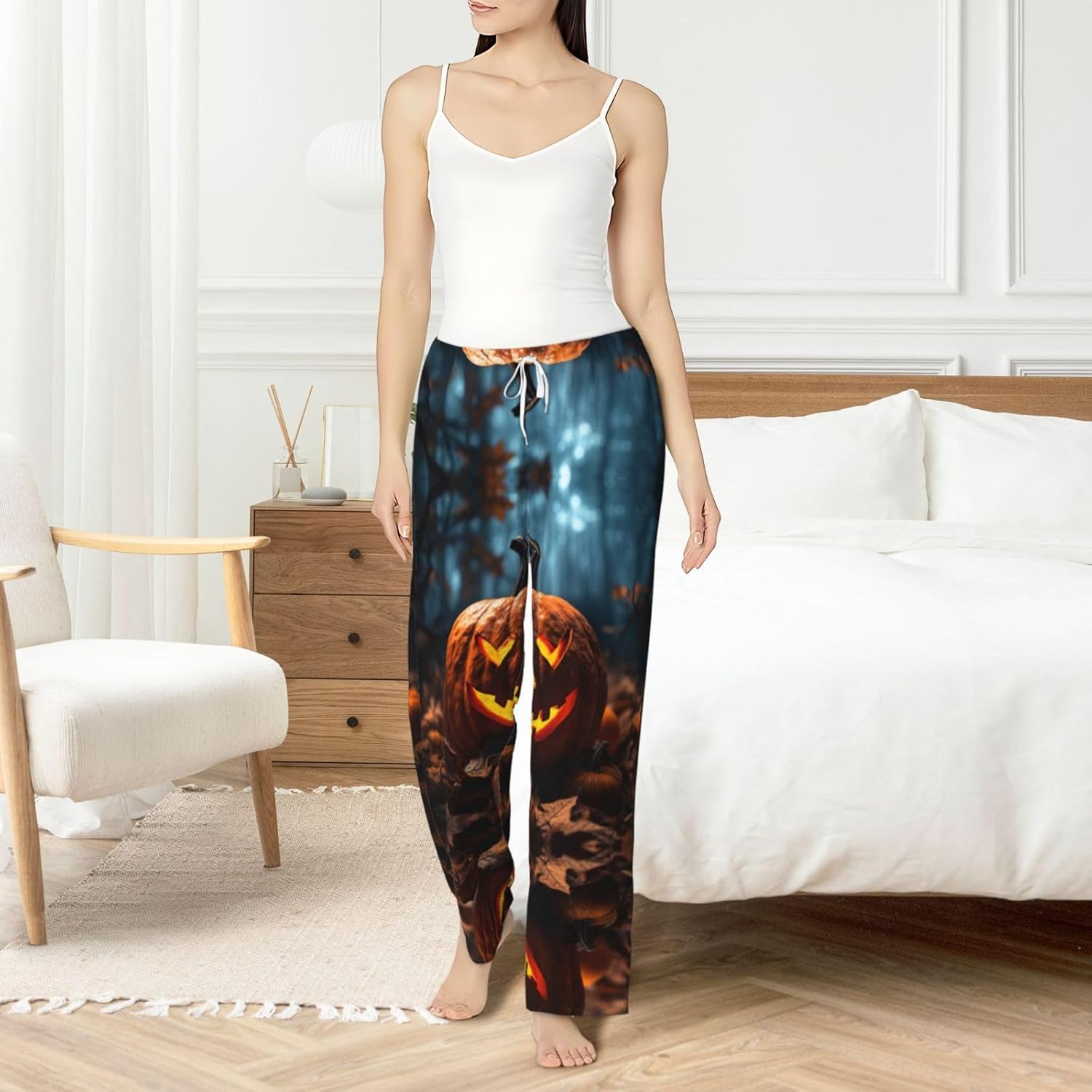 Halloween Pumpkin Print Cozy Christmas Pajama Pants,Flannel Pajama Bottoms,Cater To Various Body Types