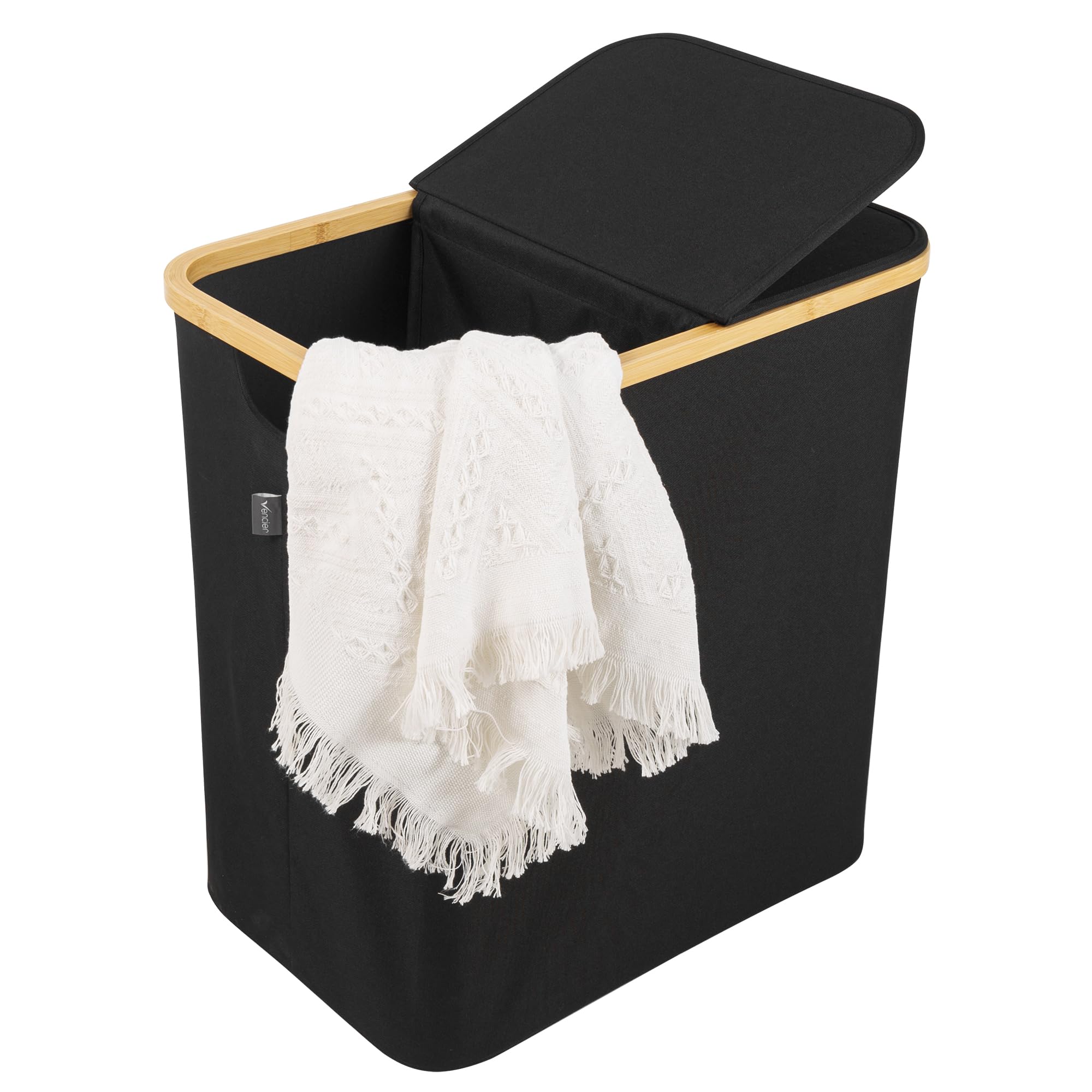 Vencier Extra-Large Bamboo Laundry Hamper with Lid - 88 L Capacity - Spacious Laundry Basket for Bedrooms and Bathrooms - Convenient Handles (Black)