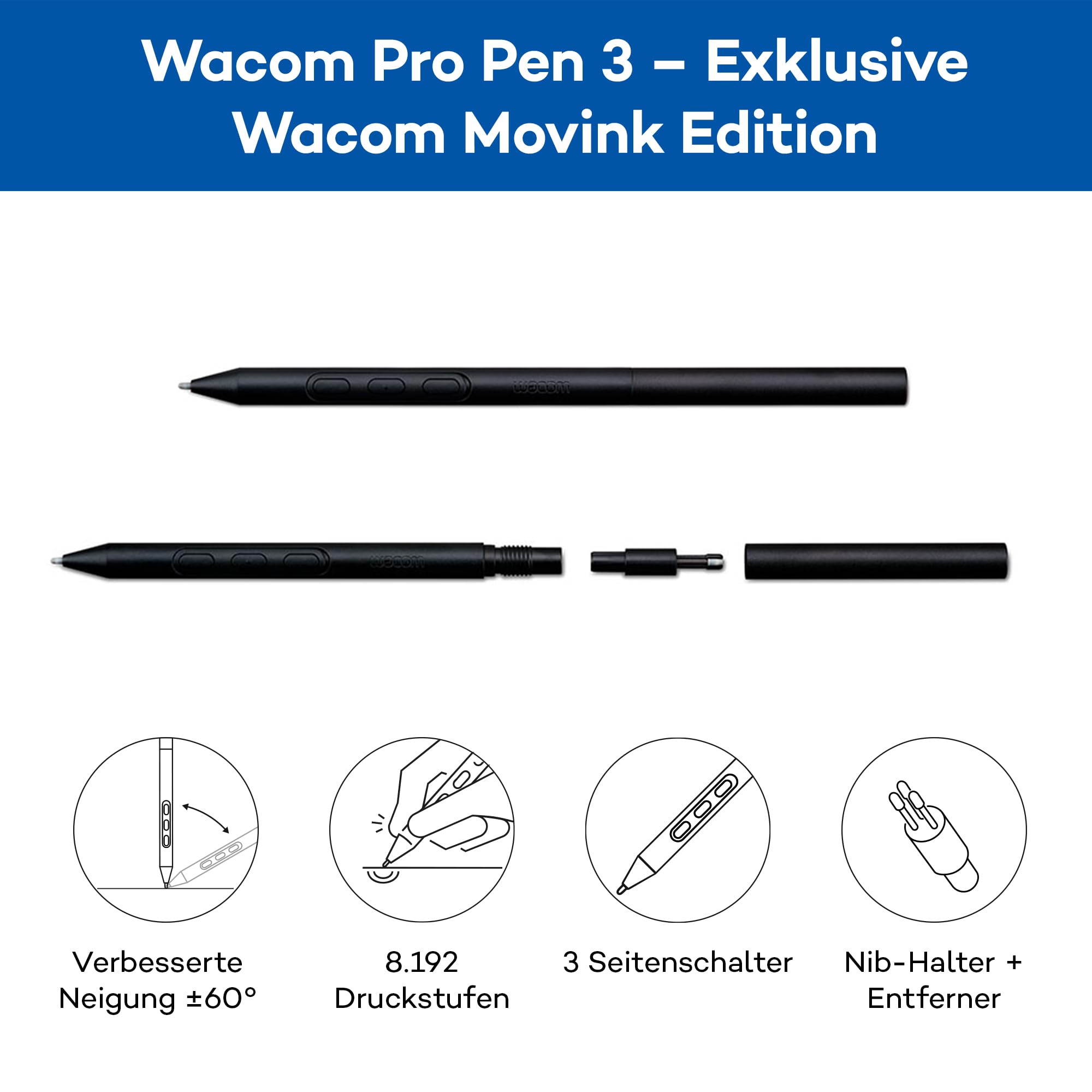 Wacom Movink 13 OLED Pen Display, ultraschlankes 4 mm Grafiktablett mit Display, Pro Pen 3 mit 8192 Druckstufen, 100 % DCI-P3 Farbraum, USB-C Ein-Kabel-Verbindung für Mac, Windows, Android & ChromeOS