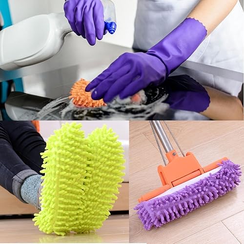 Miniatura 8 de 10 unidades, 5 pares de pantuflas para trapeador, multifunción, fibra de chenilla, lavable, para limpiar el suelo, para baño, oficina, cocina,
