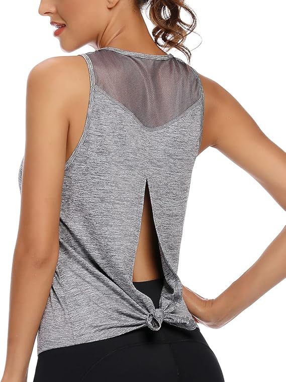 Quccefods Workout Tops for Women OpenBack Yoga Shirts Racerback Mesh