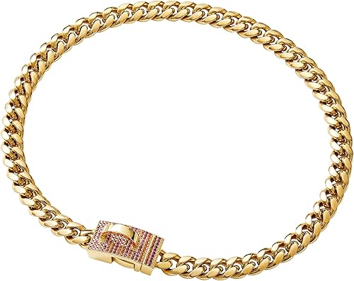 Miniatura 4 de Collar con colgante personalizado de acero inoxidable dorado con eslabones cubanos para perros pequeños y medianos, collar de perro Bulldog francés