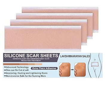 4 pcs Silicone Scar Removal Sheets, Scar Prevention and Treatment, Thick Adhesive, Effective on C-section, Hypertrophic and Surgi_cal Scars Keloids, Reusable and Washable-4cm*15cm