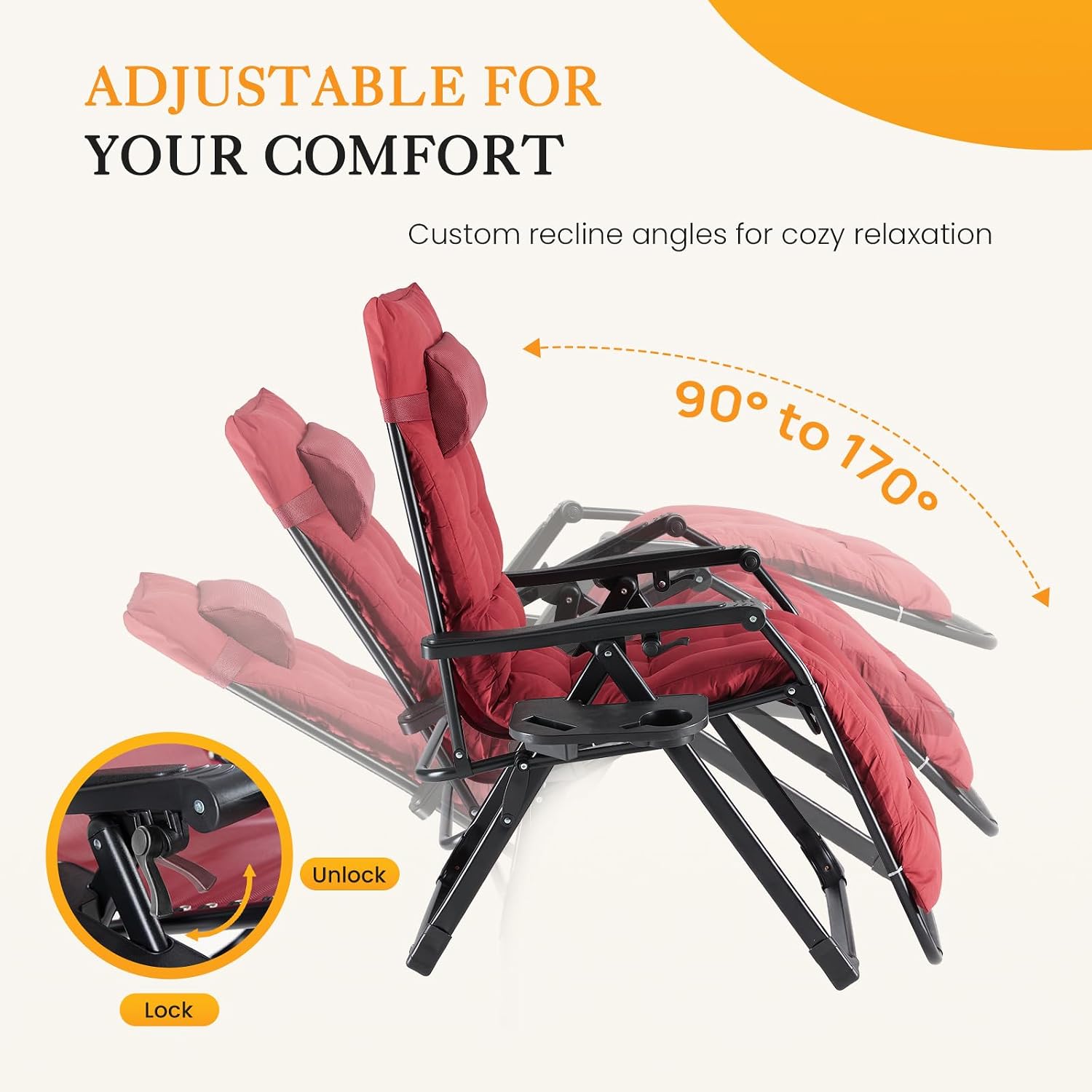  Zero Gravity Chair, Folding Patio Recliner with Cup Holder Trays thumbnail