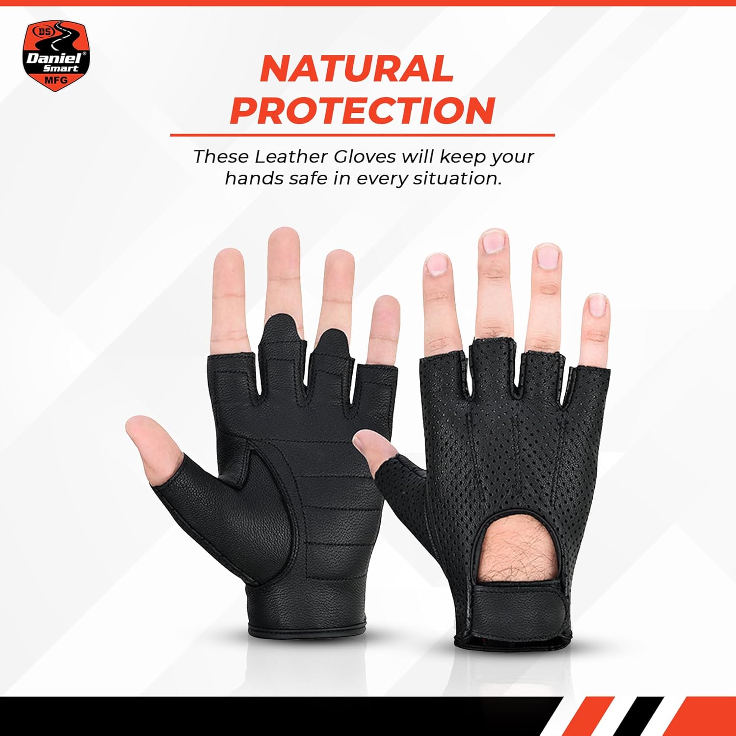 Daniel Smart Aniline Goat Leather Gloves – Fingerless Motorcycle Gloves with Perforated Action and Gel Palm