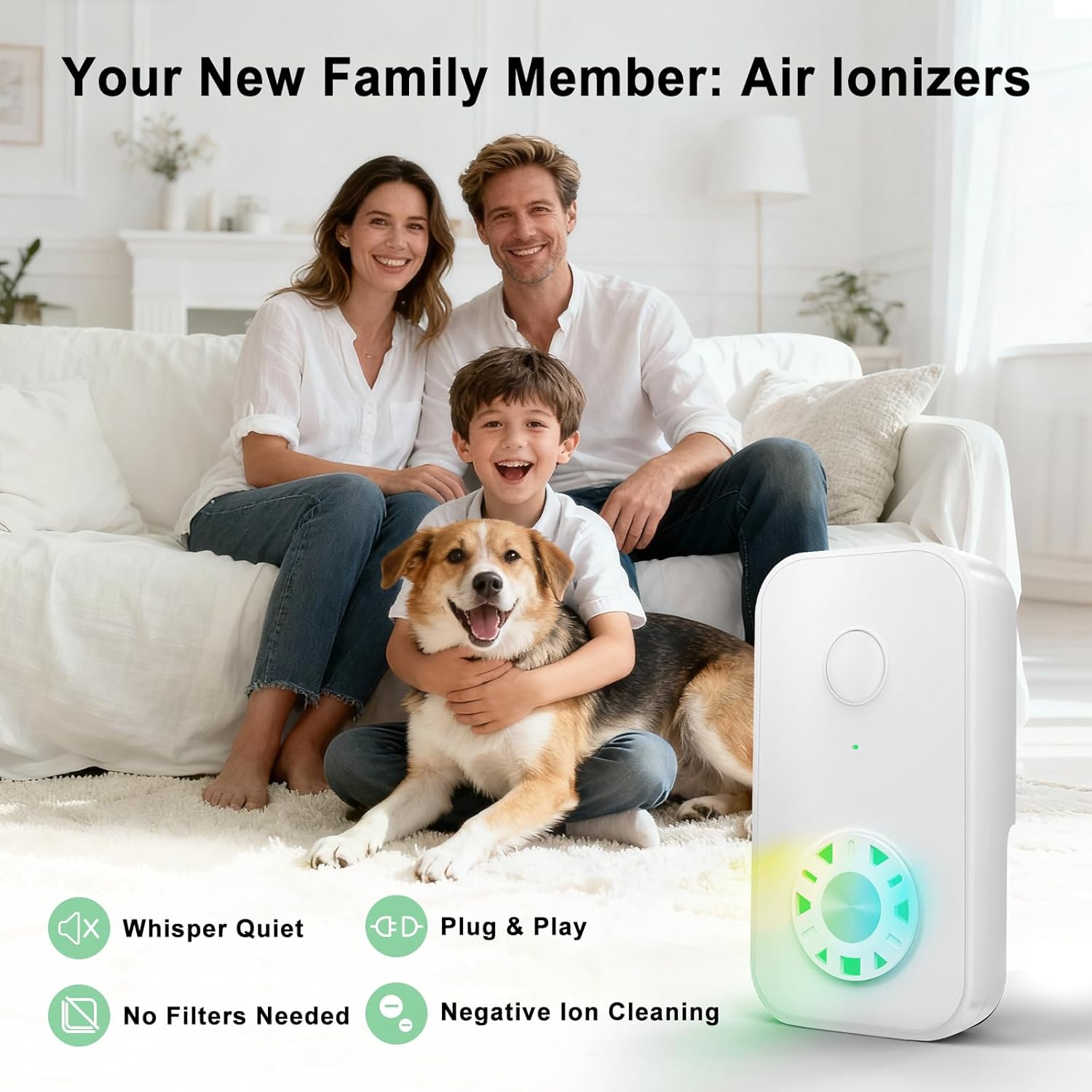 Plug In Negative Ion Air Purifier, with Colorful Night Light, with One Replacement Filter, for Home, Kitchen, Bathroom, Toilet