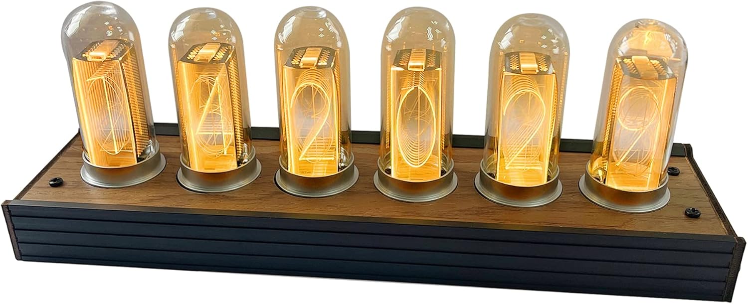 Lonyiabbi Reloj electrónico LED de tubo brillante simulación Nixie Tube reloj despertador 5V alimentado por USB decoración del hogar regalo