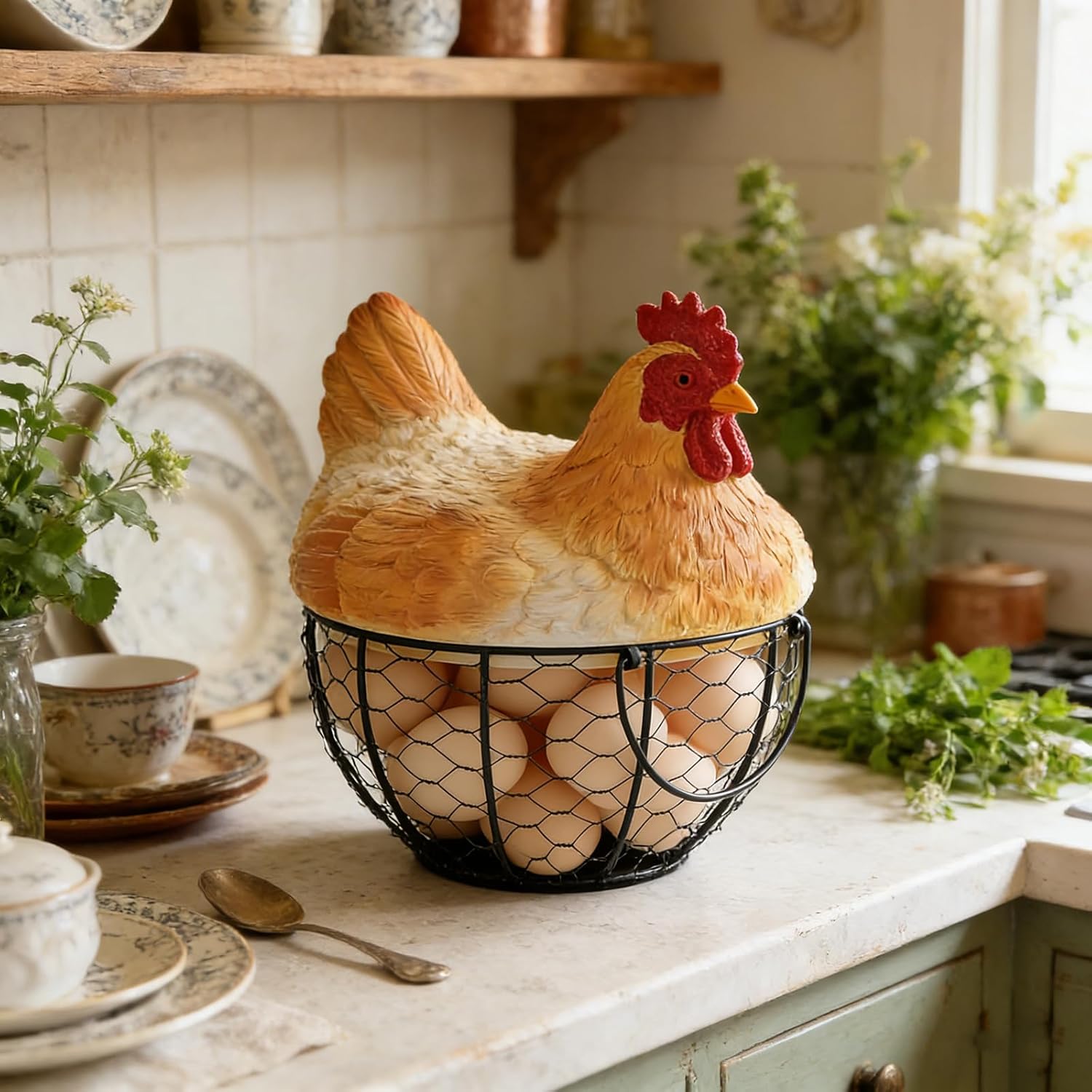 Playful Resin Food Holder Basket Kitchen Countertop Storage Bin for Arranging Seasonal Vegetables Eggs Chicken Molded