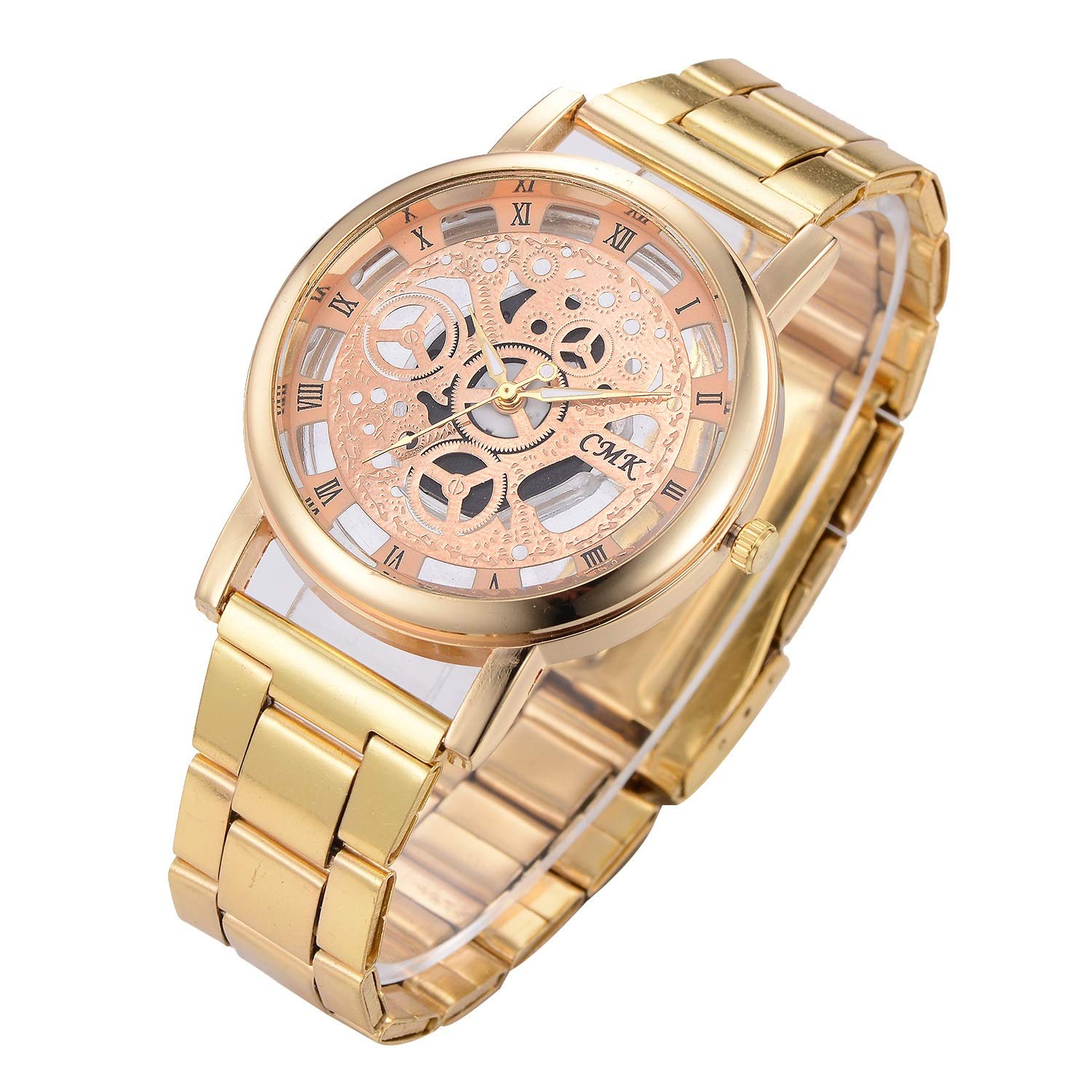 Hollow Steel Belt Watch Men's Hollow Steel Belt Table Hollow Steel Belt Table Für Jeden Anlass Geeignet (Color : Golden, Size : L)