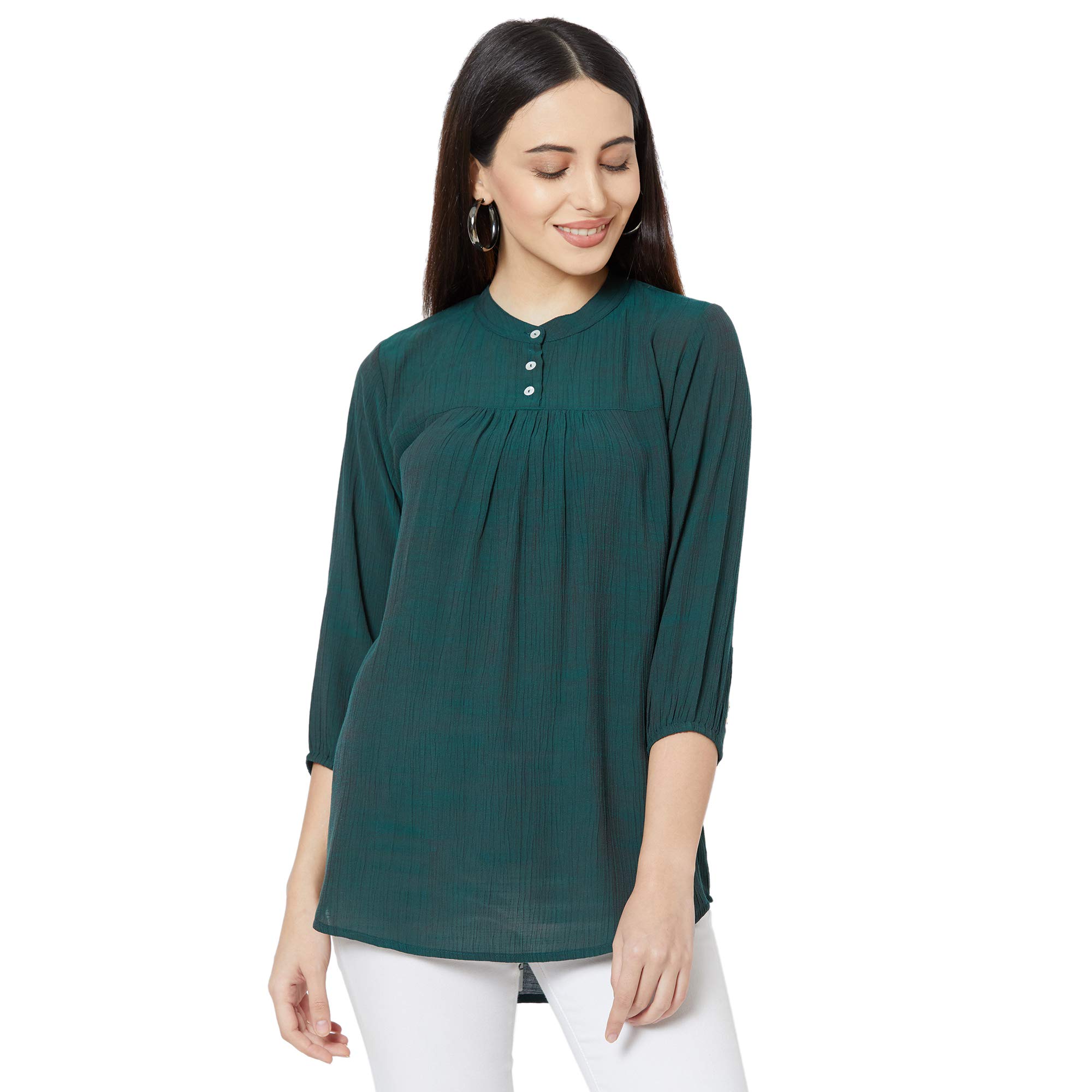 Go.4.it Chiffon Slub Fabric Women's Mandarin Collar Top