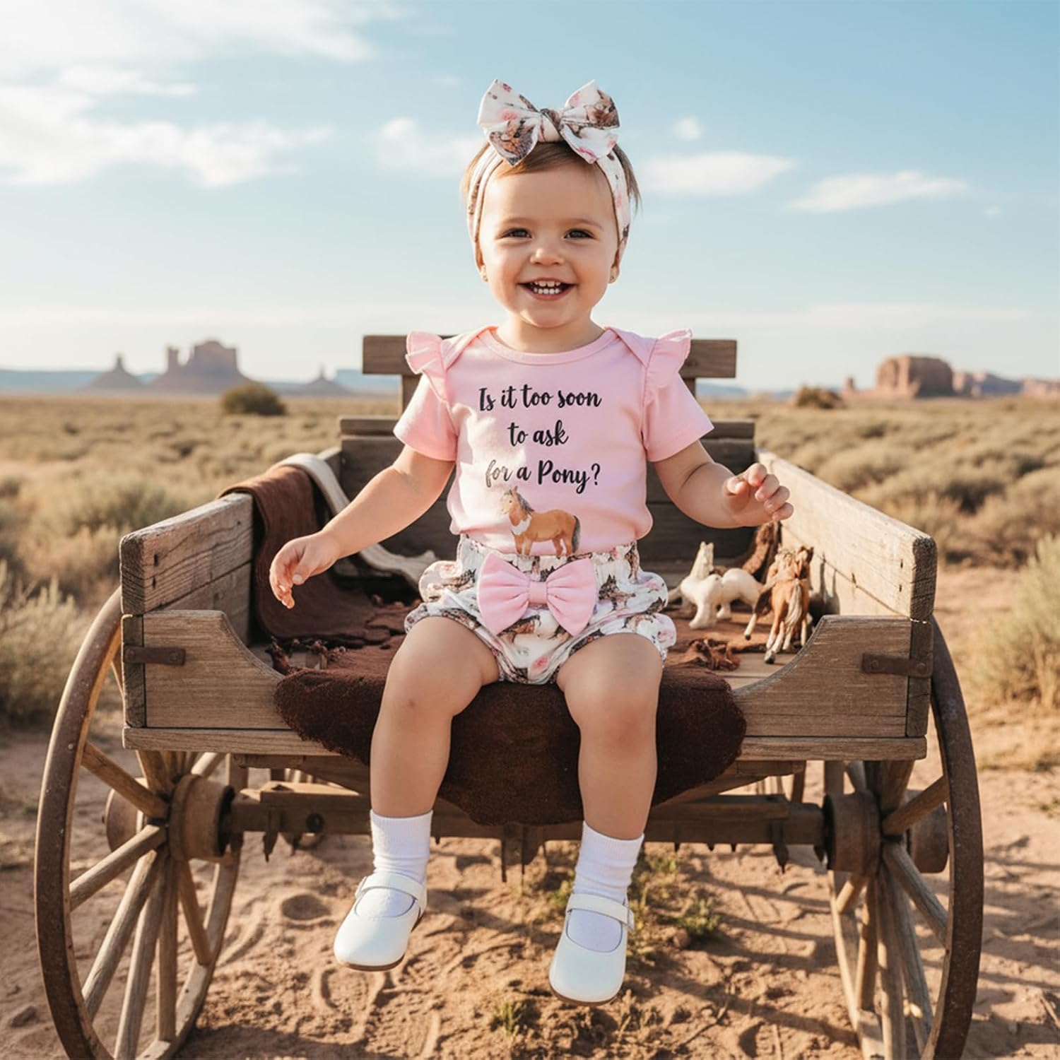 Infant Baby Girl Summer Outfit Crew Neck Short Sleeve Cowgirl Romper Elastic Waist Shorts Cute Newborn Clothes image 2