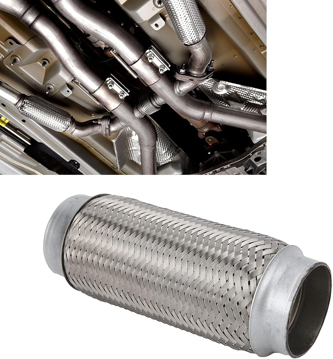 DJDK Exhaust Flexible Pipe,Exhaust Bellows Flexible Joint Tube 2.5x8in Exhaust Flexs Pipe Stainless Steel Braid Flexible Joint Coupling Tube Universal for Car