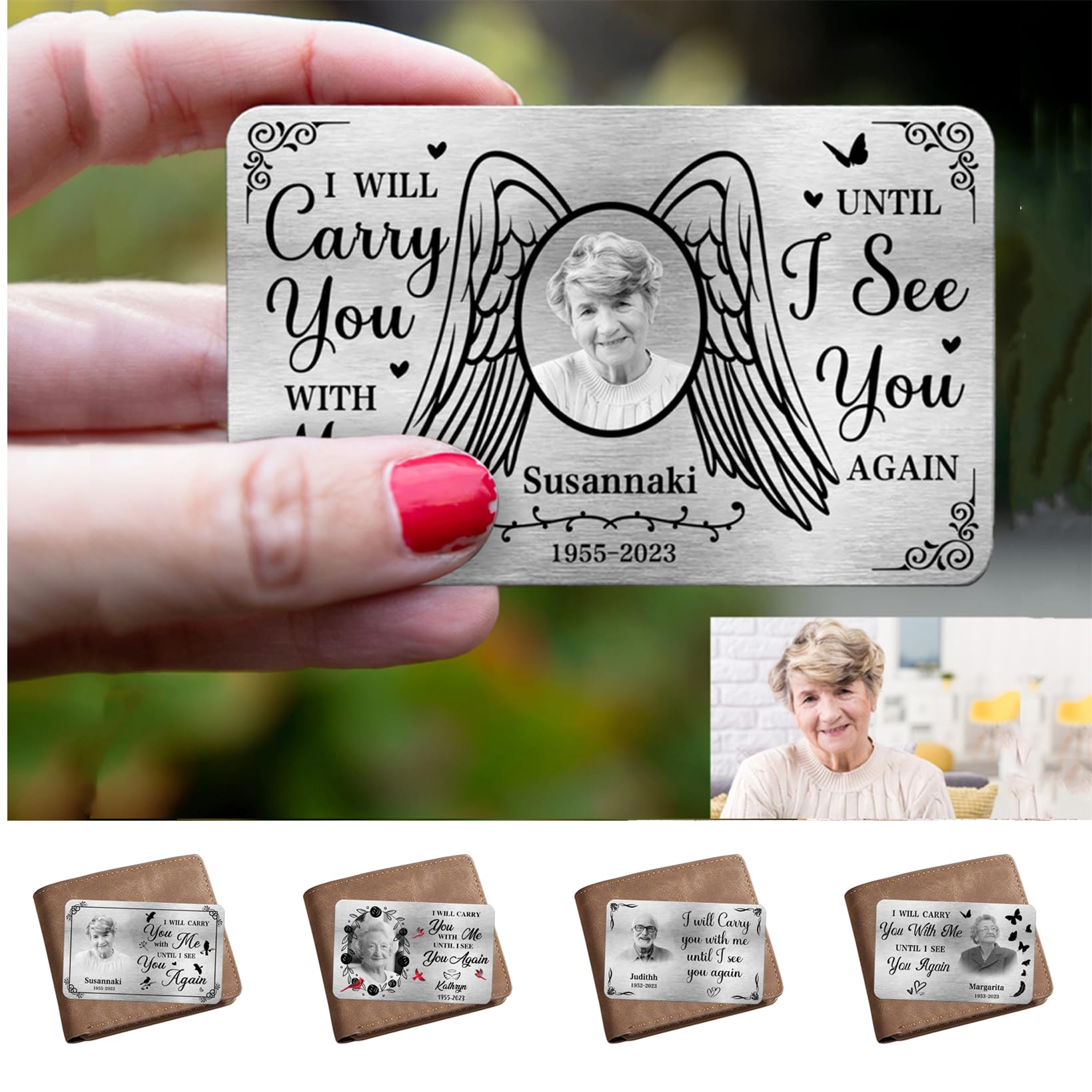 I Will Carry You With Me Until I See You Again Wallet Card Personalized Photo Name Date Metal Wallet Cards Sympathy Gifts For Loss Of Mom Dad Lover Family Members Keepsake Wallet Card Memorial Gift