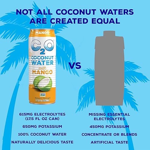 Miniatura 5 de C2O - Agua de coco con mango (paquete de 12) - Hecha con agua de coco fresca - A base de plantas - Sin OGM - Agua enlatada - Hidratación natural,