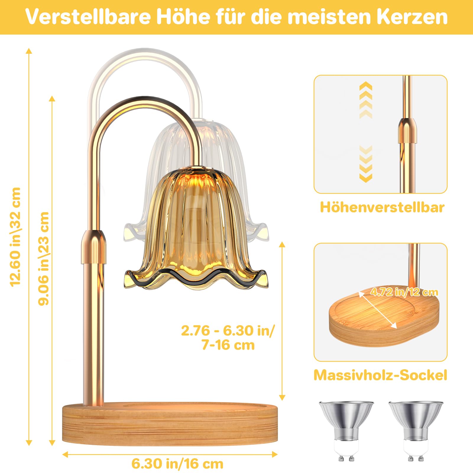 Philorn Lampada riscaldante per candele con dimmer, timer e 2 lampadine, lampada per candele a fiore regolabile in altezza, luce elettrica per candele in cera, regali di compleanno per mamme, regali