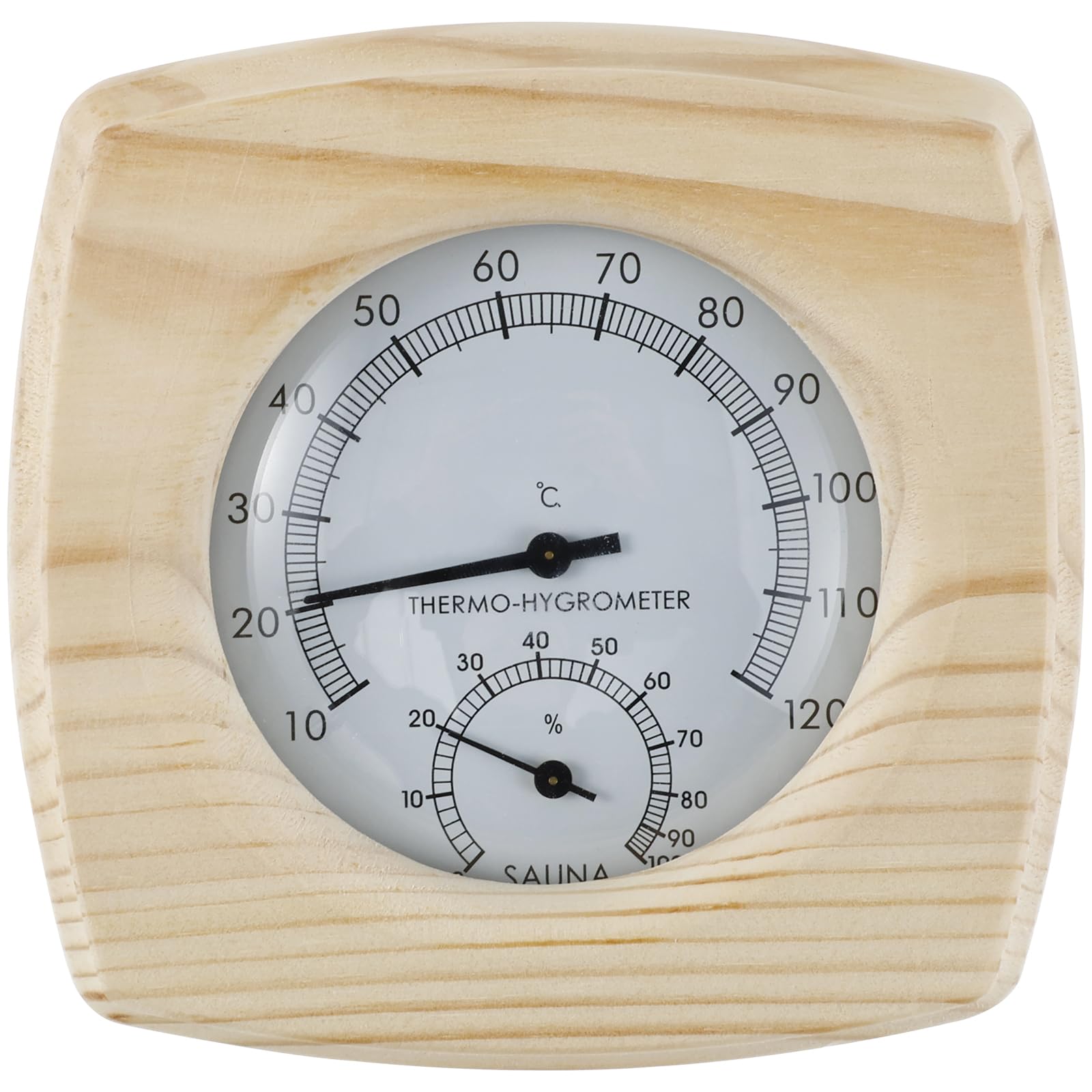 2 in 1 Sauna Thermometer, Wooden Sauna Thermometer Fahrenheit Hygrometer Gauge Precise Indoor Sauna Hygrothermograph 10-120? Portable Sauna Hygrometer for Sauna Room Hotel, 5.5 x 5.5 x 1.2 in