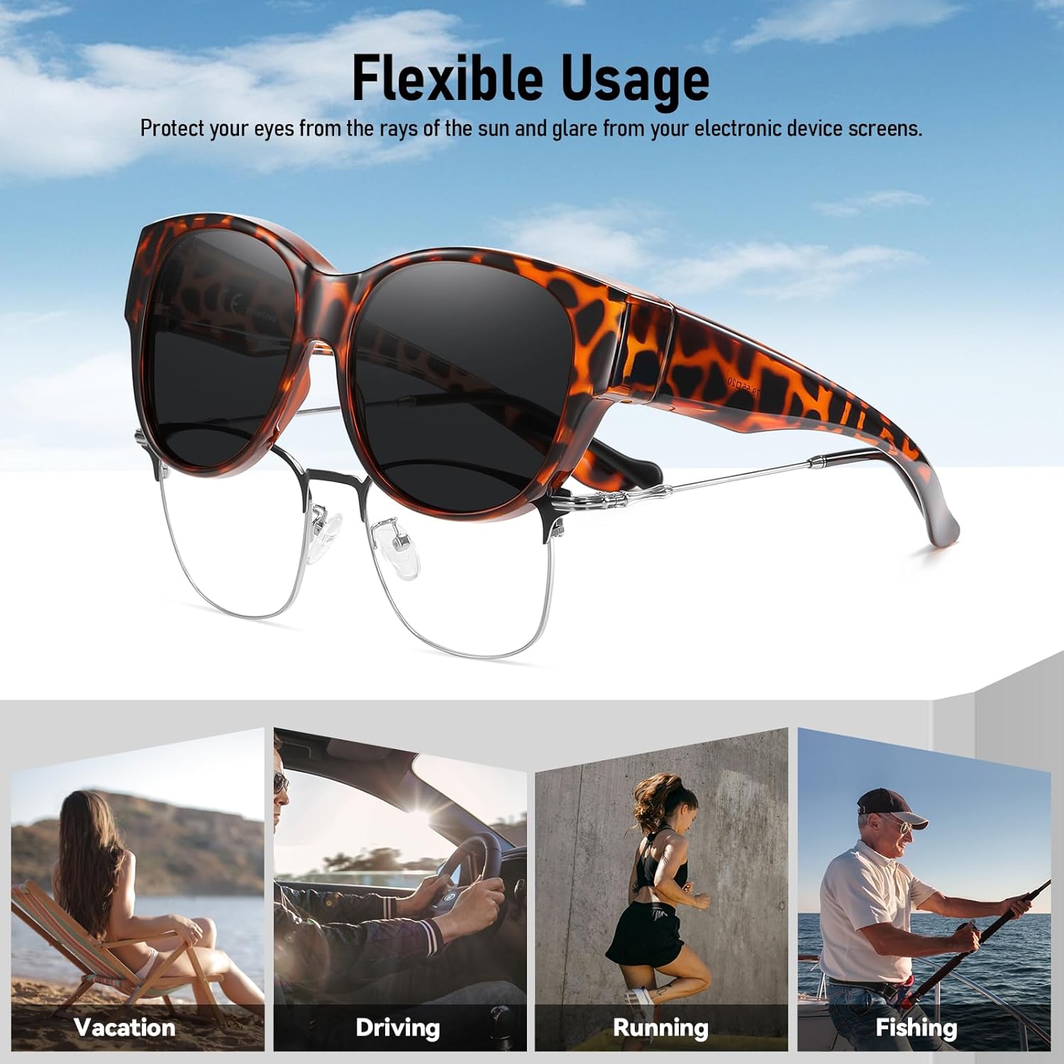 HAOLOTA Fit Over Glasses Sunglasses for Women Polarized, Trendy Cat Eye Sunglasses Wear Over Glasses, UV Protection - Image 8