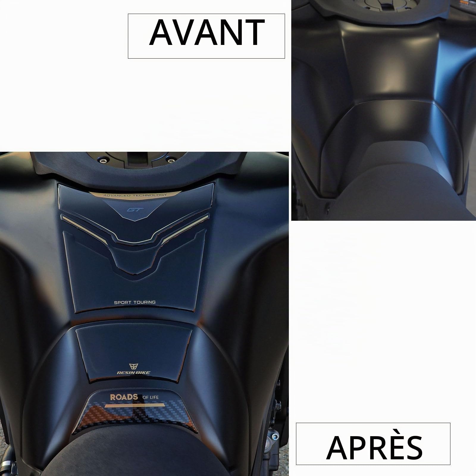 Resin Bike Autocollant Moto Compatibles avec Yamaha Tracer 9 GT 2025-2026. Protection Grip de Réservoir Moto Contre Les Chocs et Les Éraflures. Autocollant 3D Résinés Made in Italy