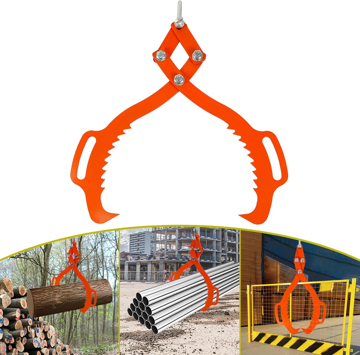 biosp Claw Hook, 25in Claw Log Grapple for Logging Tongs, Heavy Duty Grapple Timber Claw, Lumber Skidding Tongs Logging Grabber, Timber Lifting Tongs for Truck, ATV, Tractor (25”-Orange)