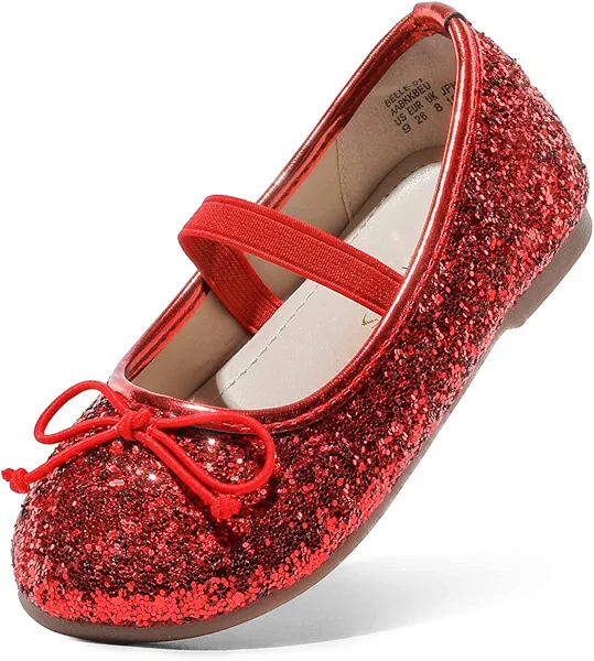 DREAM PAIRS Toddler Girls Dress Shoes Little Girls Mary Janes Party Wedding Flower Ballet Flats Ballerina Flats Shoes,Size 8 Toddler,Red,Belle_01-1