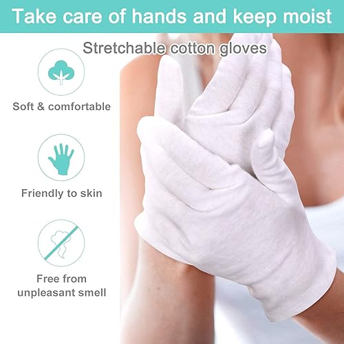 Miniatura 3 de Guantes de algodón  24 guantes blancos suaves hidratantes para manos secas inspección de spa (pequeño)