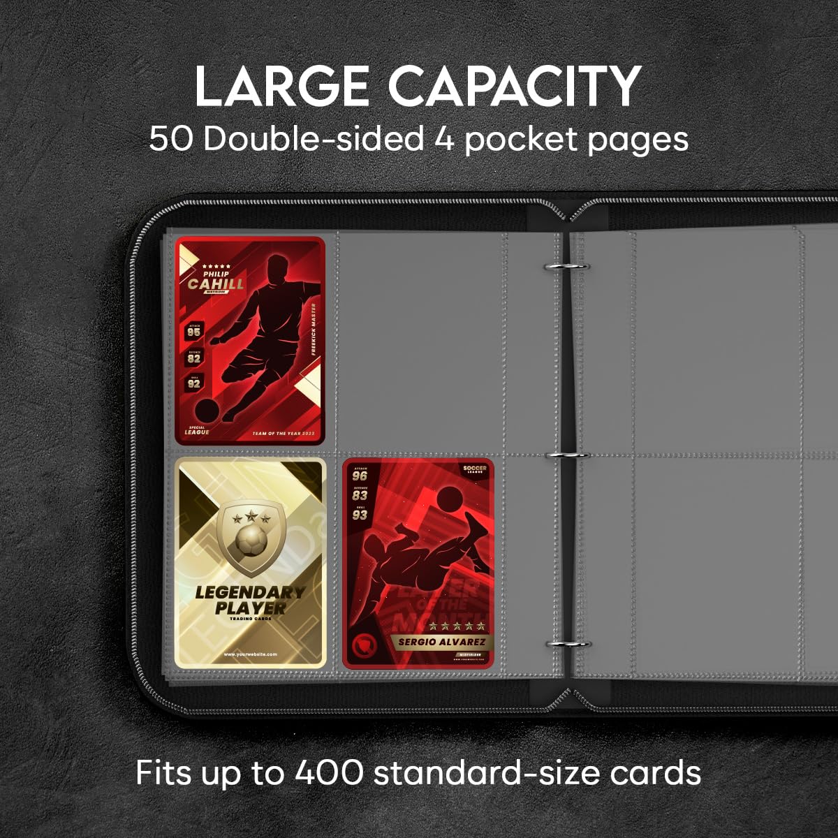 Trading Card Binder 4 Pocket, With 50 Pages + 400 Slot Capacity, Top Loading Sleeves, PU Leather Cover - Image 3