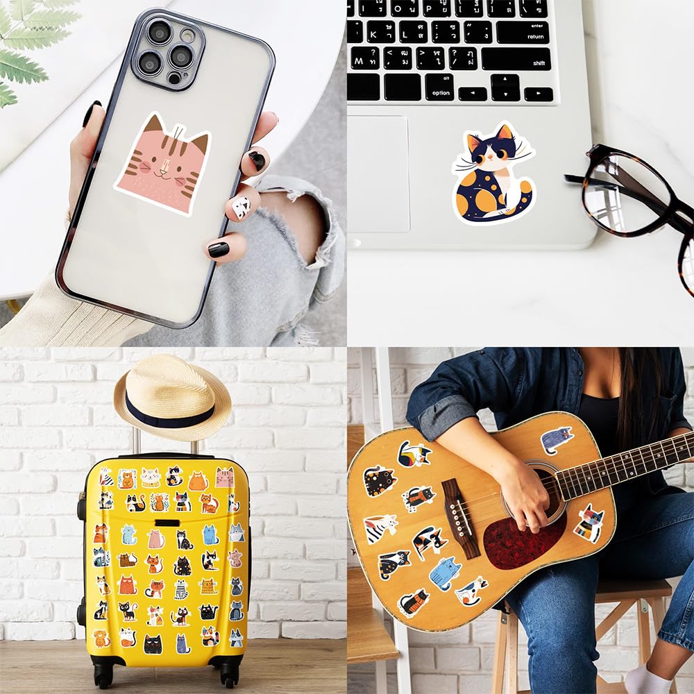 50 adesivi per gatti e piante,graziosi adesivi impermeabili per gatti neri, cartoni animati Kawaii, laptop, in vinile, per skateboard, bicicletta, ciclomotori, moto, scrapbooking(colore)