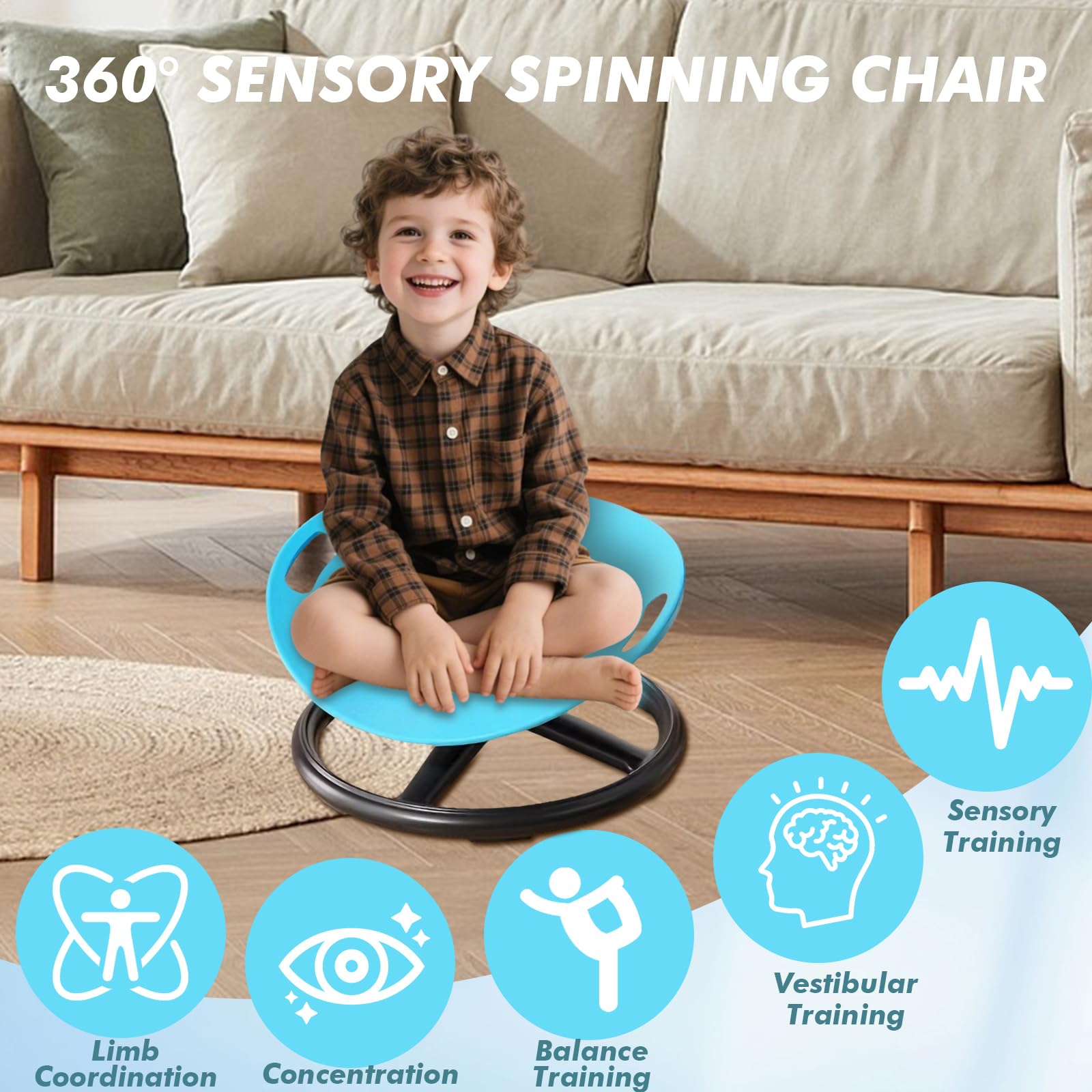 Sensorik Drehstuhl für Kinder, 360° Sensorischer Drehstuhl mit Griff | Drehstuhl für Autismus, Sensorischer Balance für Training Sitz Training Physische Koordination und Gleichgewicht