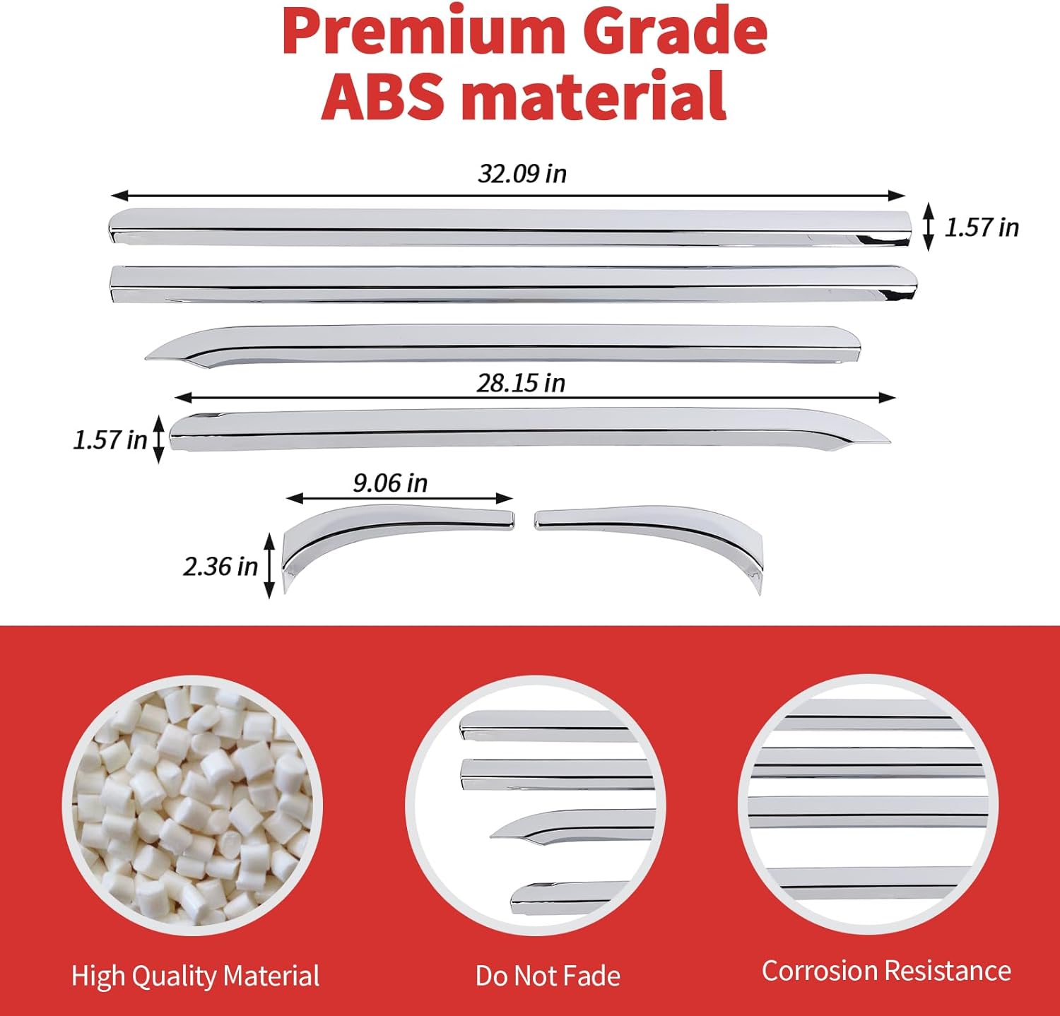 Window Sill Window Molding Cover Trim Fit for 2007-2013 Chevy Silverado/Avalanche/Suburban/Tahoe/GMC Yukon(Chrome)