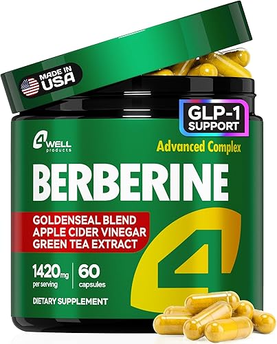 Suplemento de Berberina HCL - Activador GLP-1 de triple fuerza con vinagre de sidra de manzana y extracto de té verde - Apoyo a la composición