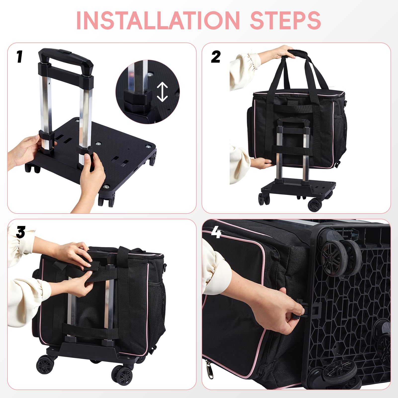 Amythe Sac à roulettes pour Professeur à 5 Roues, Sac de Rangement Trolley Artistique pour Ordinateur Portable 17,3", Noir