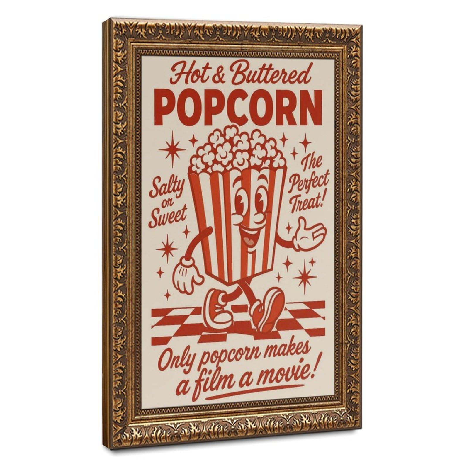 LXWNZE Hot & Buttered Popcorn, Vintage Poster（39） Canvas Poster Wall Art Decor Print Picture Paintings for Living Room Bedroom Decoration 8" L X 12" W