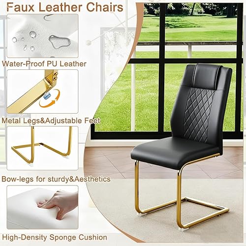 Miniatura 5 de Juego de mesa de comedor de cristal de 63 pulgadas para 6, juego de mesa de comedor moderno para 6, mesa de vidrio templado con patas negras en Mesa