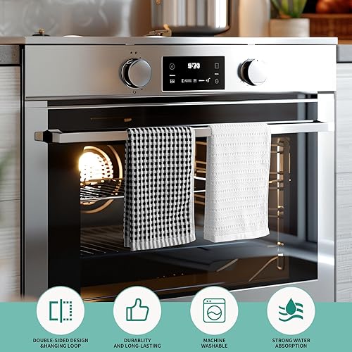 Miniatura 4 de SALAS Toallas de cocina para cocina, toallas de mano de algodón a granel, paños de cocina a cuadros de 390 GMS para secar platos con lazo para