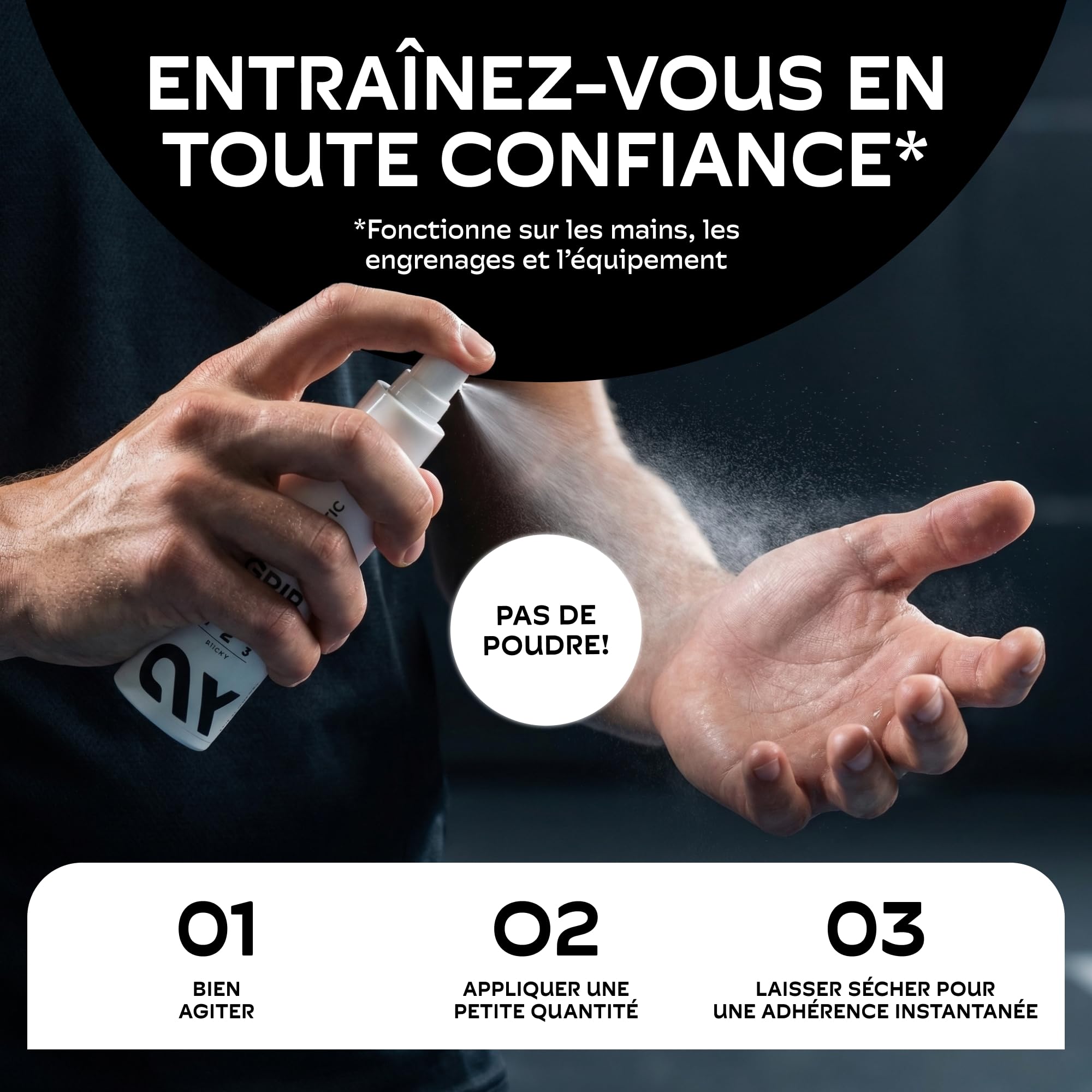 Grip Spray No.2 Adhérence pour Contrôle et Endurance - sans Résidu, Longue Tenue, Séchage Rapide, sans Film Gras, Transparent - Grip Pole Dance, Fitness, Padel, Crossfit & Escalade, 100ml
