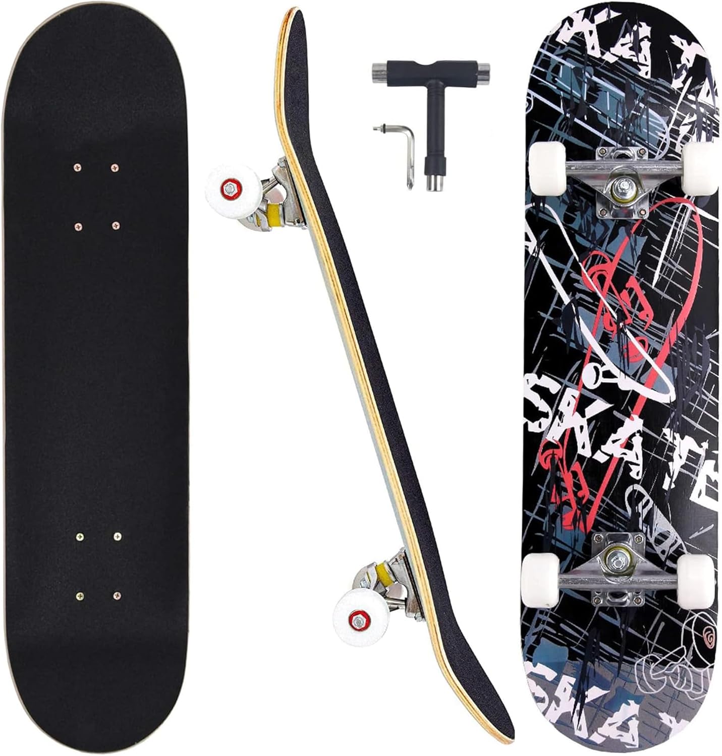 Skateboards for Beginners Adults Youths Teens Kids Girls Boys 31 Inch Pro Complete Skate Boards 7 Layer Canadian Maple Double Kick Concave Longboards
