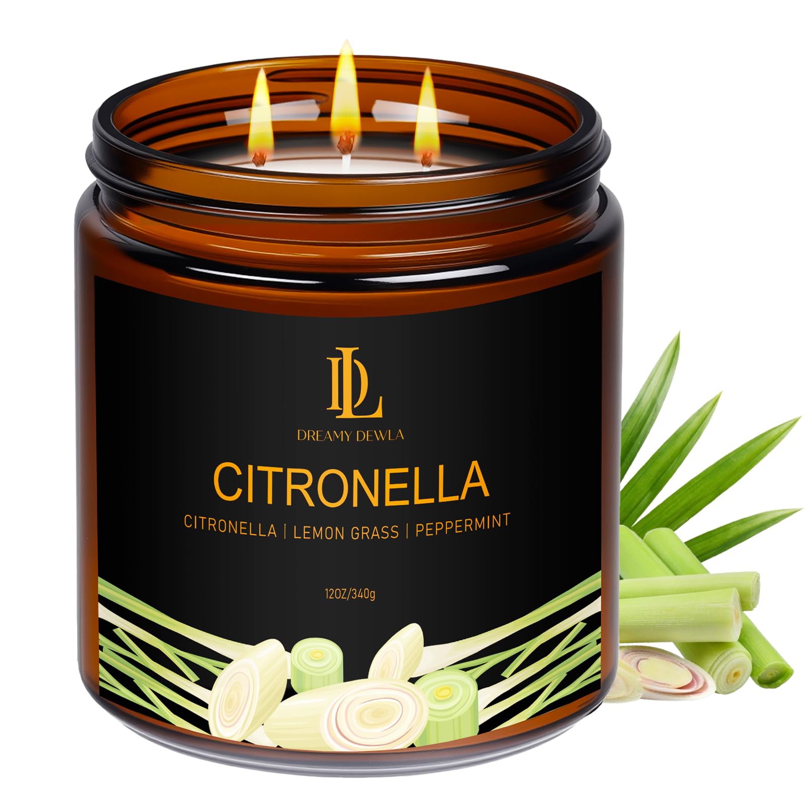 Citronella Scented Candles for Men - Aromatherapy Candle - Mens Candles for Home - Masculine Candle - Long Burning Soy Wax Candles, Amber Jar
