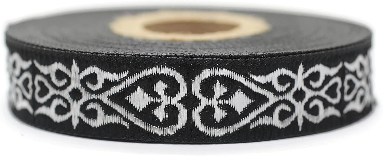 11 Yard Spool 0.62 inches Wide Silver Black Royal Celtic Heart Jacquard Ribbons Jacquard Trim Ribbon Trim Trimming Sewing Trims 16068