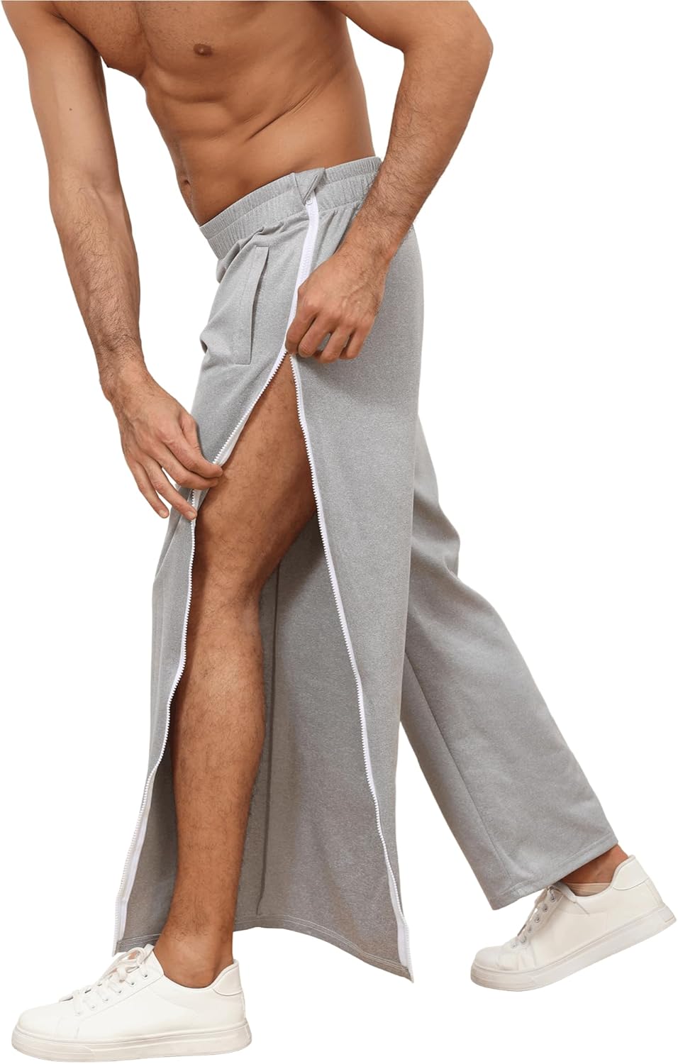 Men's Tear Away Pants 2 Side Full Zippers Legs Snap Off Sweatpants with Pockets for Post Knee Surgery Recovery - Image 8