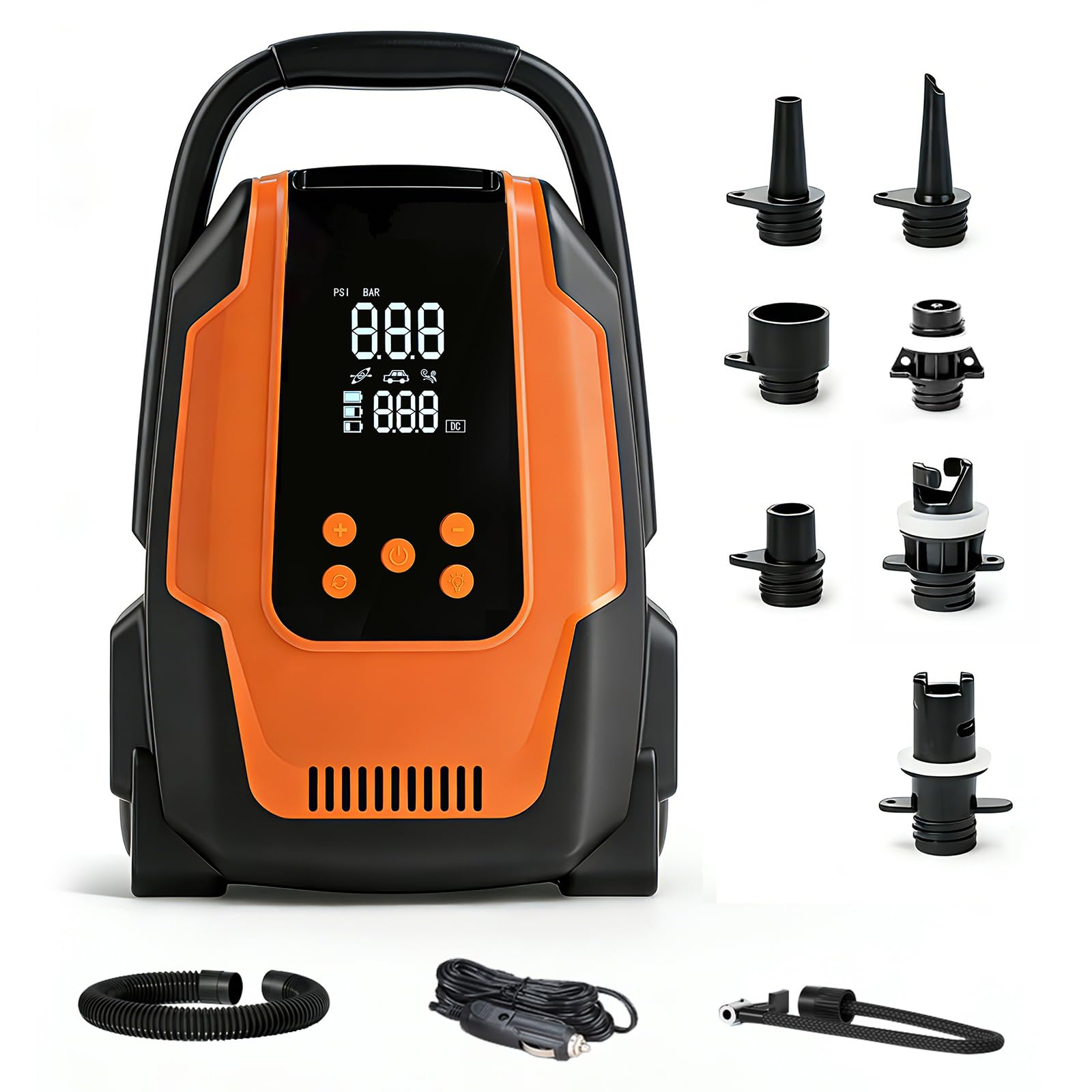 SUP Pumpe Elektrisch, 50PSI 3in1 Elektrische SUP Luftpumpe 12V DC Autoanschluss mit Inflation Auto-Off/Ausgasungsfunktion/LED, für Paddel/Kajaks/Autoreifen/Boote/Zelt Usw