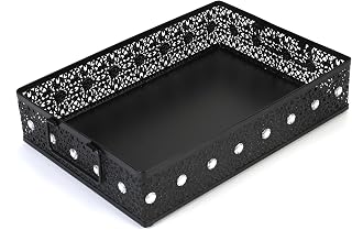 Desk Drawer Organizer, A4 Large Metal Mesh Desk Rrganizer Tray, Versatile Storage Box Set for Office Home Supplies,Carved Hollow Floral Desk Tray, 13 x 9 inches (1, Rhinestones)
