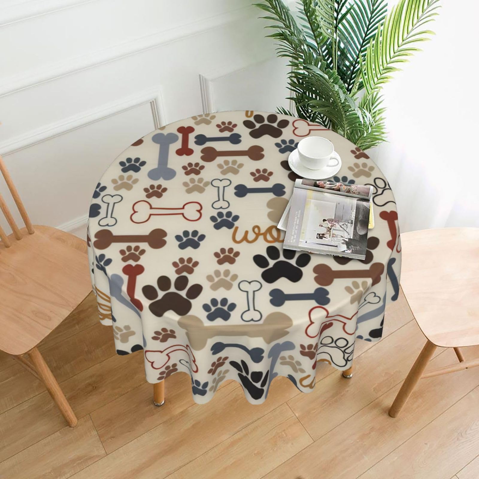 hhxvcv Dog Bones Paw Round Tablecloth – Dining Table Cover