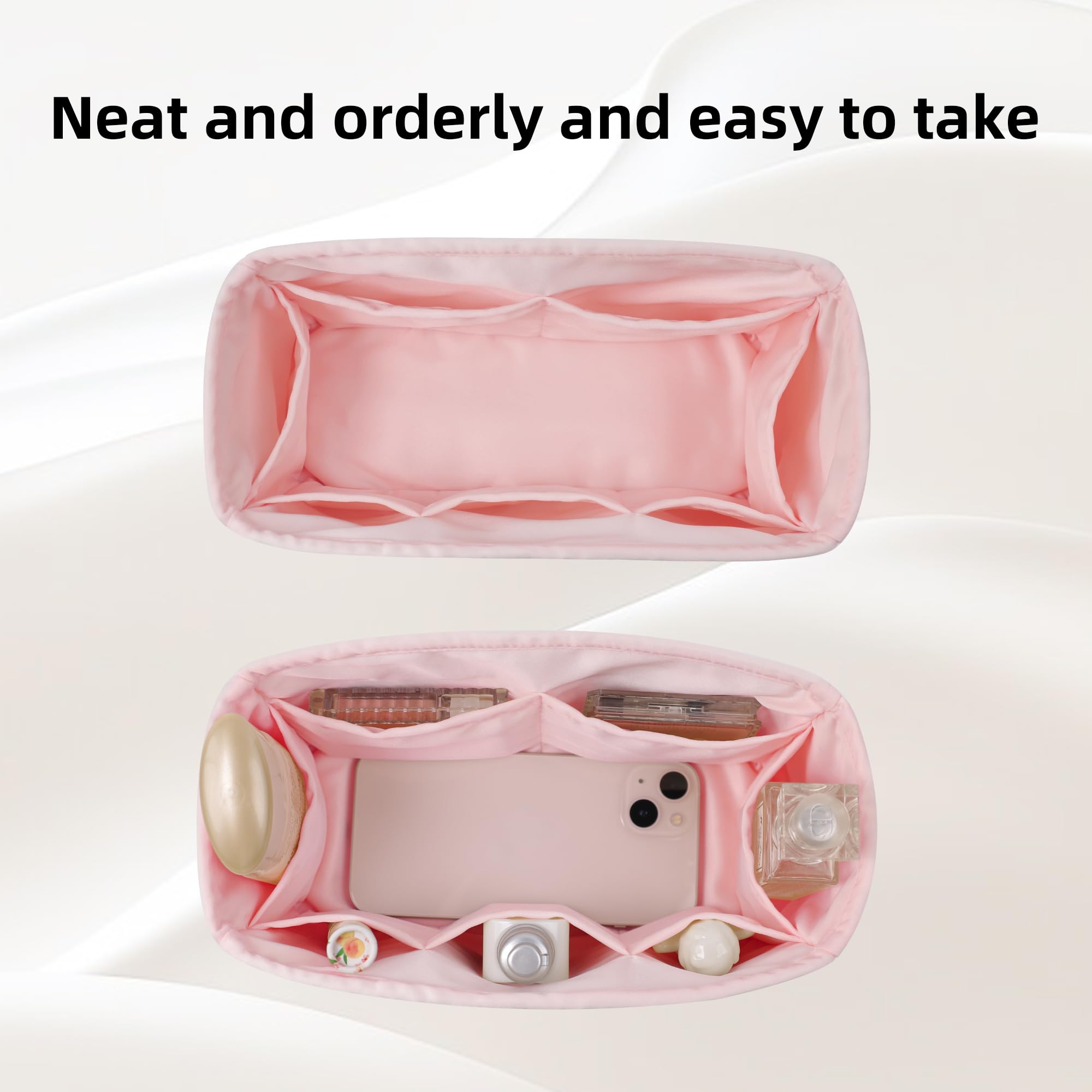 DGAZ Organizador de Bolso de Seda Premium, Inserto Ligero para Birkin 20/25/30/35/40/45/50, Forro Interior Elegante que Protege y Organiza (Rose Sakura, BK30)