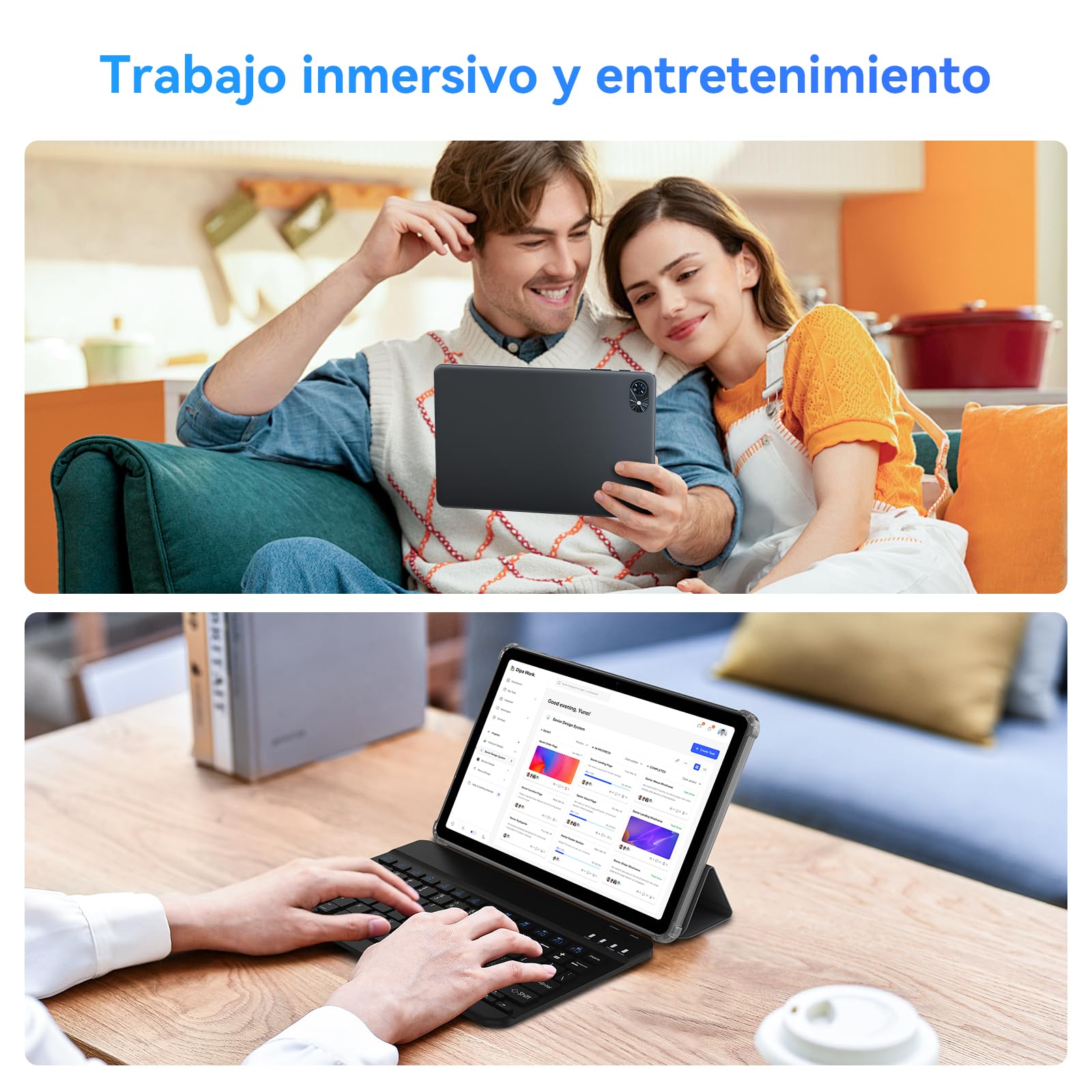 TABWEE Tablet con Teclado y Lapiz, 18GB RAM+ 128GB ROM | Tablet para Estudiantes, Android 15 Tablet 10 Pulgadas, 6000 mAh, Gemini AI, GPS, Face ID (Garantía de 4 Años)