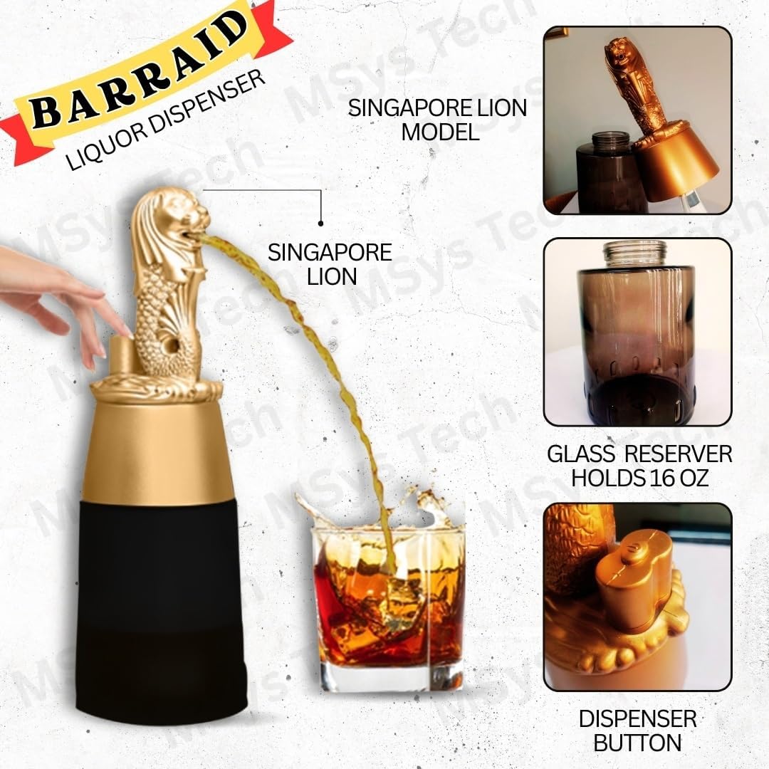 Singapore Lion Golden Round Shape with Black Jar Liquor Dispenser 500 ML Capacity