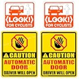Tagsignlogy (Combo Sticker Pack) Look for Cyclists (Transparent) Weatherproof Clear Stickers + Caution Automatic Door Do Not Touch Pull Open Warning Sign Waterproof Vinyl Decals (CAD2L2-B)