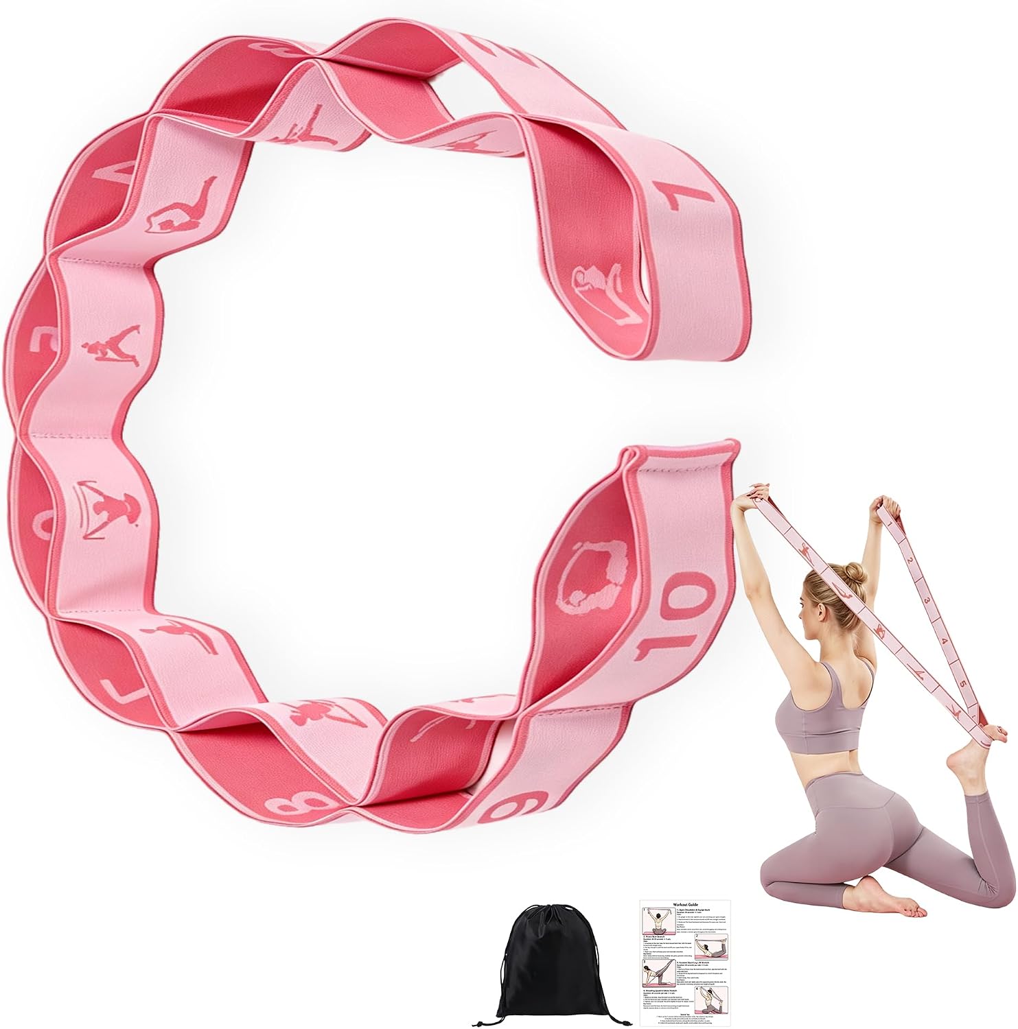 Fabric Exercise Straps, Number Stretch Resistance Bands with 10/12 Loops